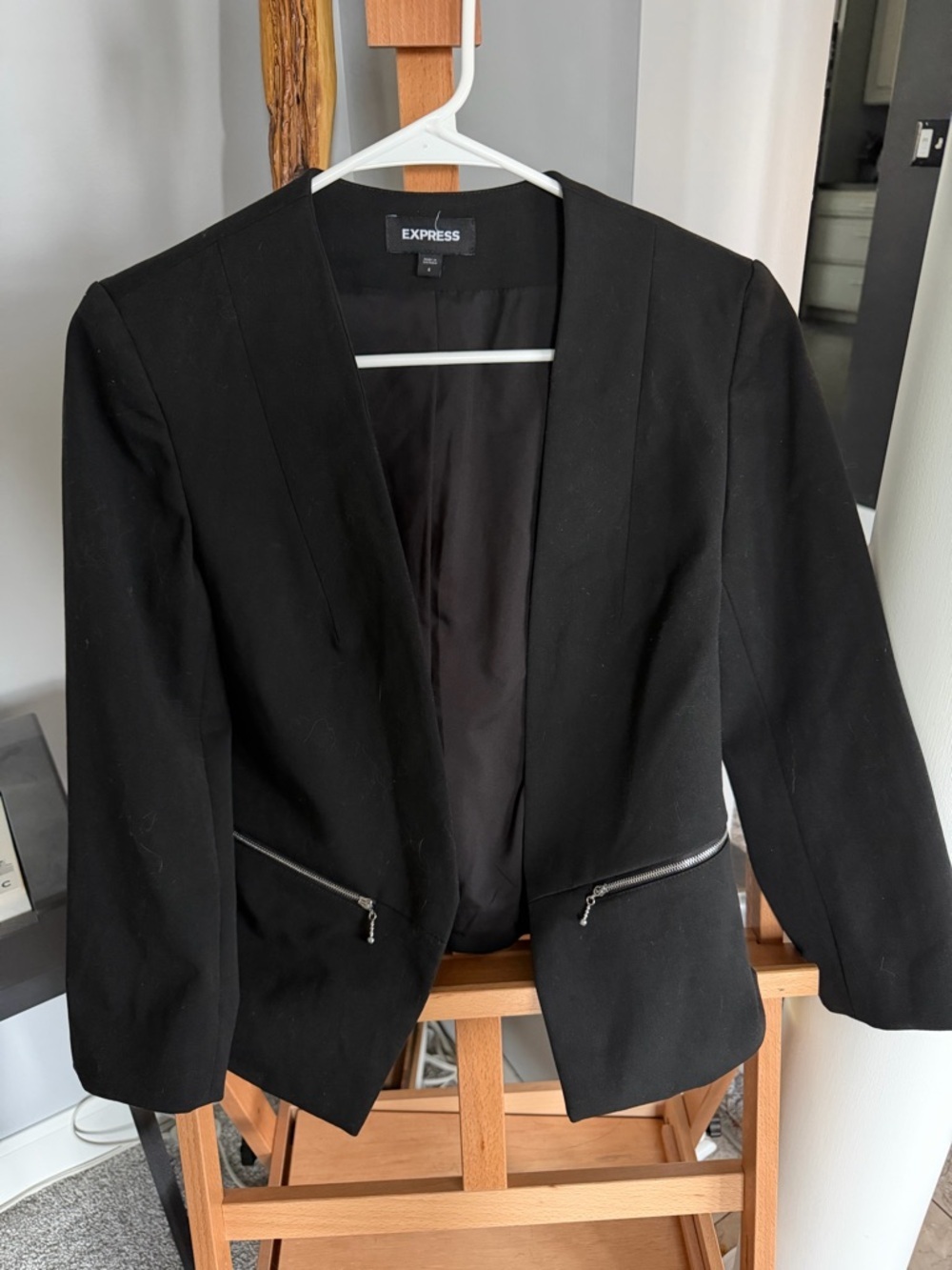 Express Black Women's Open-Front Blazer with Zipper Accents